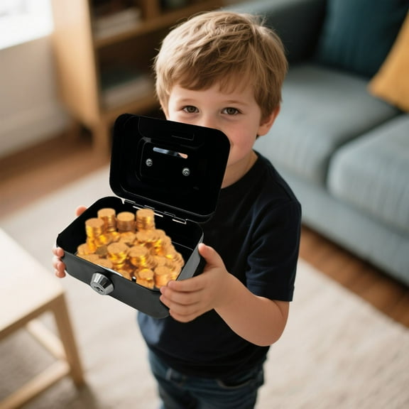 BotaniNest Metal Small Storage With Lockable Cover Key Lock Organizer For Kids Cute Toys With Handle For Home