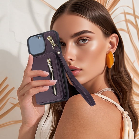 BotaniNest Phone Cas E Wallet Cas E For I P Hone 17 PU Leather Flip Cover With Hand Strap With Card Slots Crossbody Lanyard