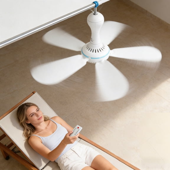 BotaniNest Portable Ceiling Fan with Remote - USB Powered Hanging Fan with Built-in Battery for Camping, Tent & RV Use 17inch,Line Length 2.8m