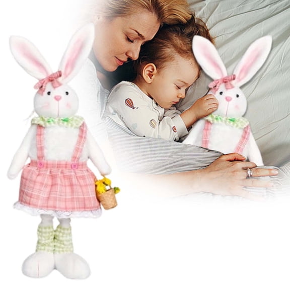 BotaniNest Retractable Easter Bunny – Adjustable Height Stuffed Rabbit With Carrot Prop Festive Easter Home For Shelves & Entryways Soft Rabbit Figure F