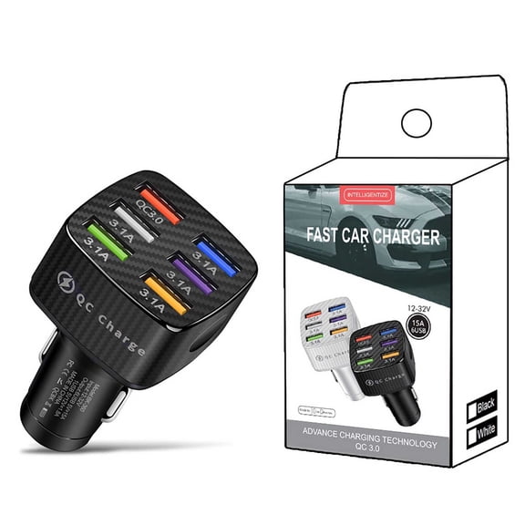 BotaniNest Six Port Car Charger New Model Vehicle Power Adapter 15A Automotive Electronic Charger With Multiple USB Ports & QC3.0 Fast Charging