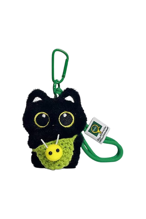Soft Adorable Black Keychain Handmade Crochet Strap Cute Stuffed Animal For