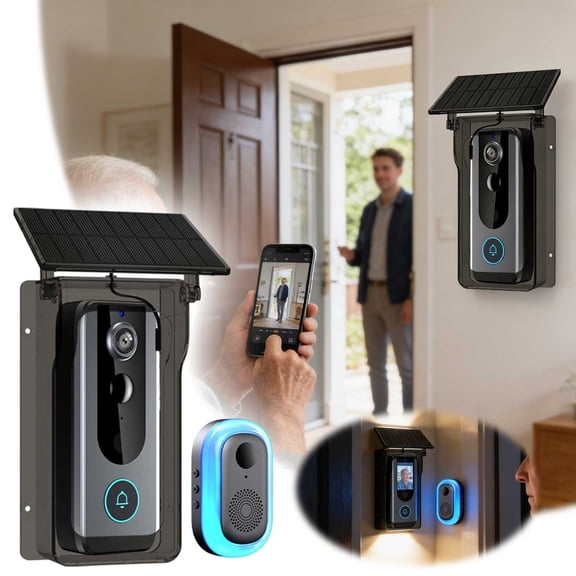 BotaniNest Solar Powered Smart Doorbell With & Rainproof Cover Wireless Video Doorbell With Two Way Audio Night Motion Detection WiFi Home Doorbell