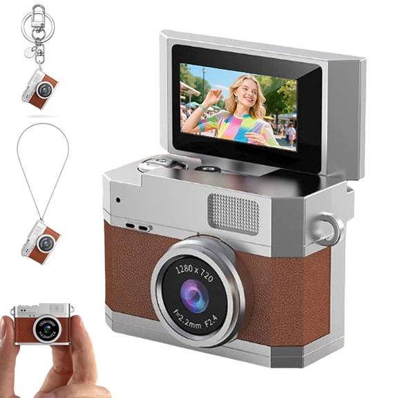 BotaniNest Thumb Sized Flip Screen Mini Digital Retro CCD High Definition Portable Small For Students And Campuses Mini Keychain Digital For Travel Party Vlog (Wthout Card）
