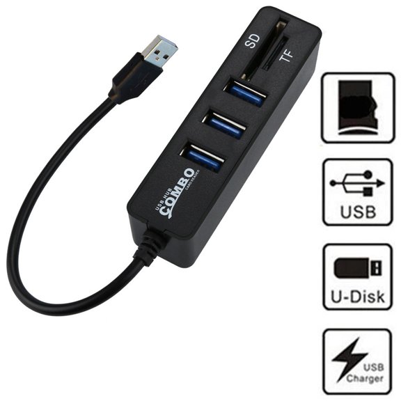 BotaniNest USB HUB,3 Port USB 2.0 HUB With Line Hub Combo Card Reader TF/SD All-In-One Splitter