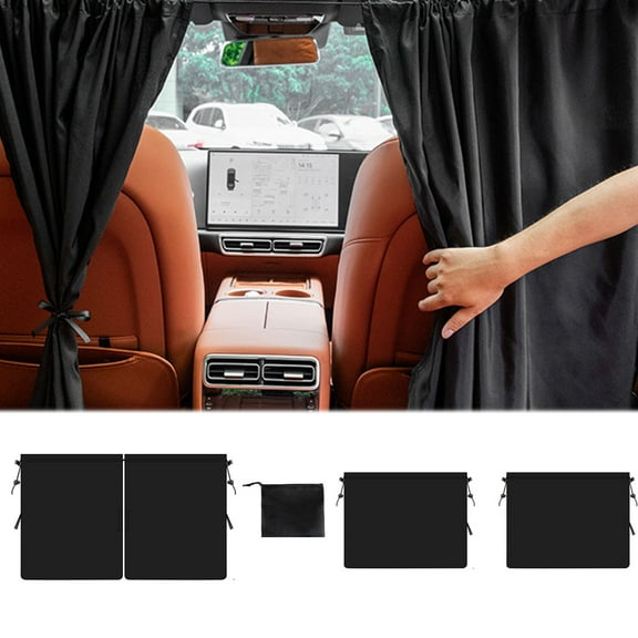 BotaniNest Universal Car Sun Shade Curtain Heat Insulation Privacy Divider For All Vehicles With Easy Rope Installation Includes Partition And Rear Curtains Storage Bag