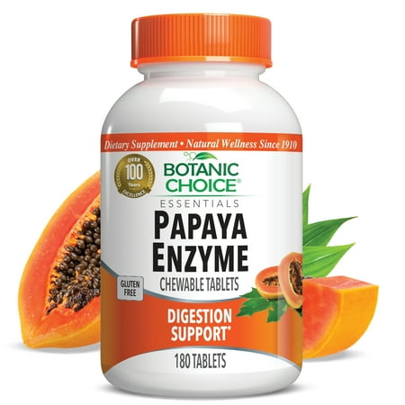 Botanic Choice Papaya Enzyme Chewable Tablets 49 Mg. Digestive Herbal Supplement, 180 Count