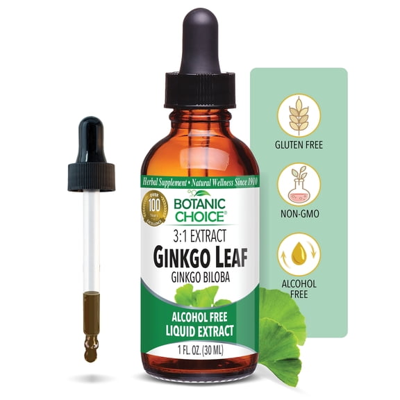 Botanic Choice Ginkgo Biloba Leaf Liquid Extract, Traditional Memory & Focus Supplement, 1 Fl Oz