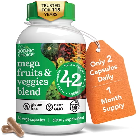 Botanic Choice 42 Fruits and Veggies Supplement Capsules, Herbal Dietary Supplement- 60 Count