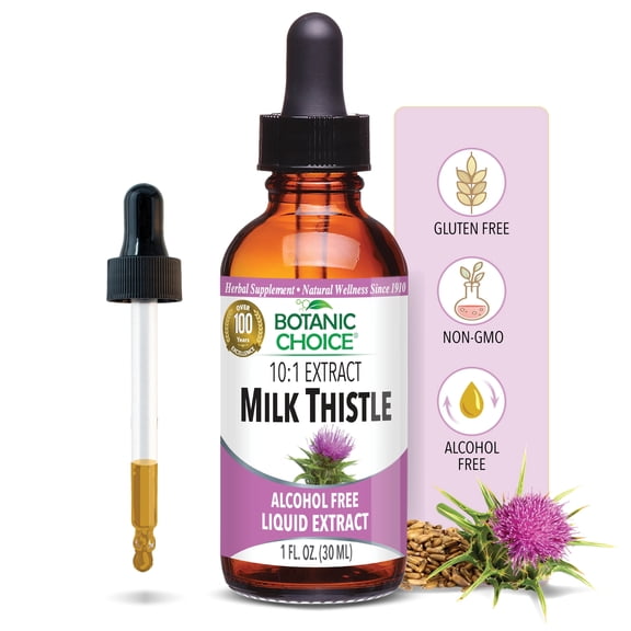 Botanic Choice Milk Thistle Extract Liquid, Historic Liver Support Dietary Supplements, 1 Fl. Oz