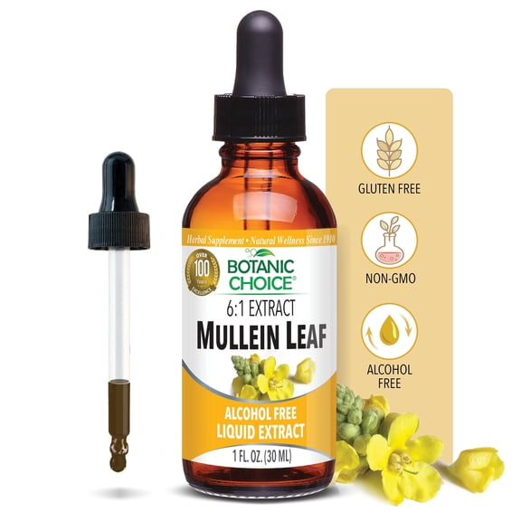 Botanic Choice Mullein Leaf Extract Liquid, Traditional Respiratory & Lung Support Supplements, 1 Fl Oz