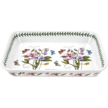 Botanic Garden 15" x 11" Lasagna Dish | Sweet Pea Motif | Fine Porcelain | Chip Glaze | Dishwasher, Microwave, Freezer, Oven Safe