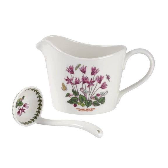 Botanic Garden 2-Piece Sauce Jug and Ladle Set | 1 Pint Capacity | Cyclamen Motif | Fine Porcelain | Chip Resistant Glaze | Dishwasher, Microwave, Freezer, Oven Safe