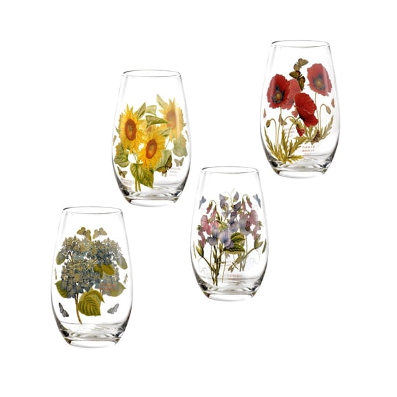 Botanic Garden Stemless Wine Glasses, Set of 4, 19 oz