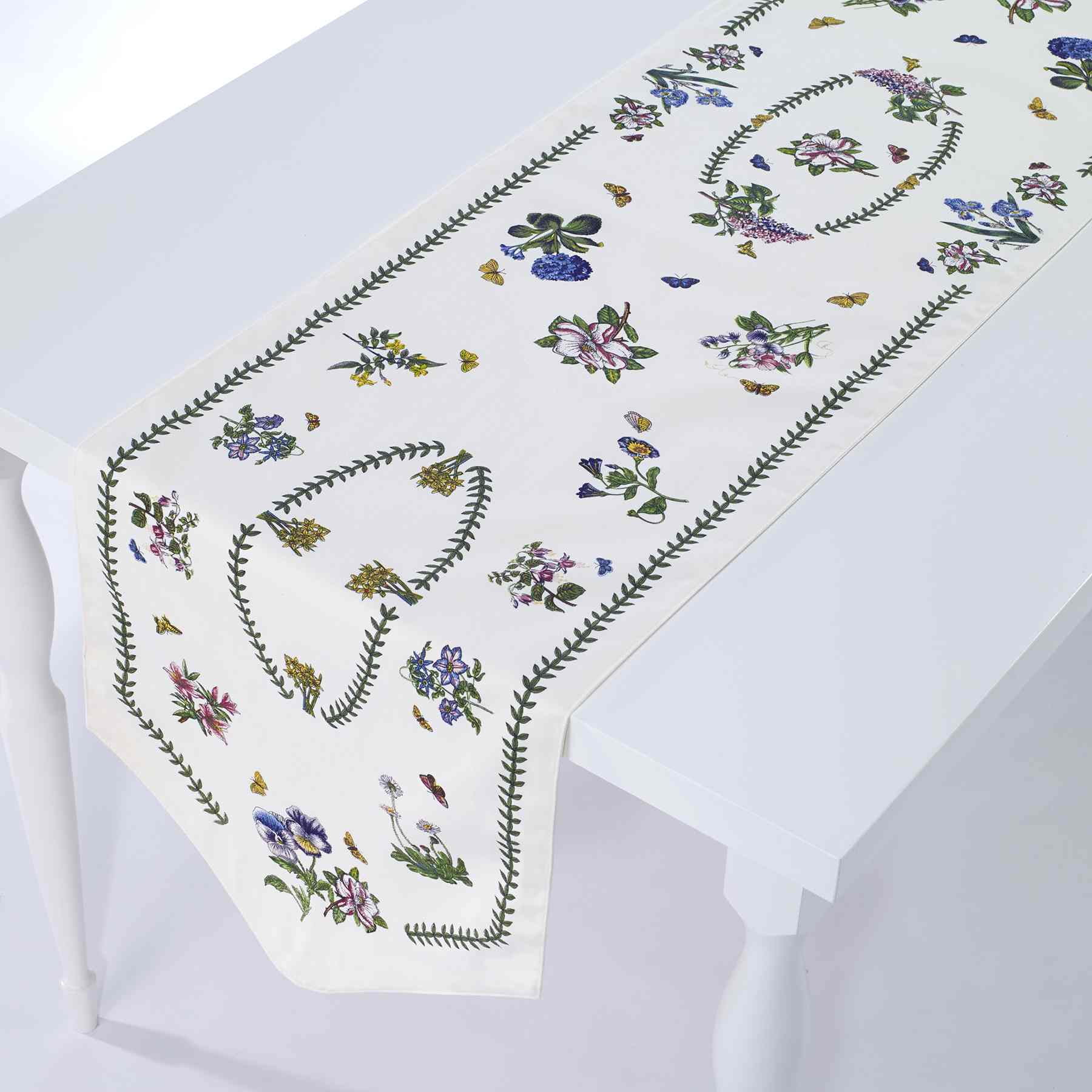 Botanic Garden Ivory Floral Cotton Polyester Table Runner