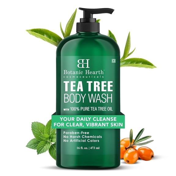 Botanic Hearth Tea Tree Body Wash Helps Nail Conditions Athletes Foot Ringworms Jock Itch & Body Odor Soothes Itching & Promotes Healthy Skin and Feet Naturally Scented 16fl oz
