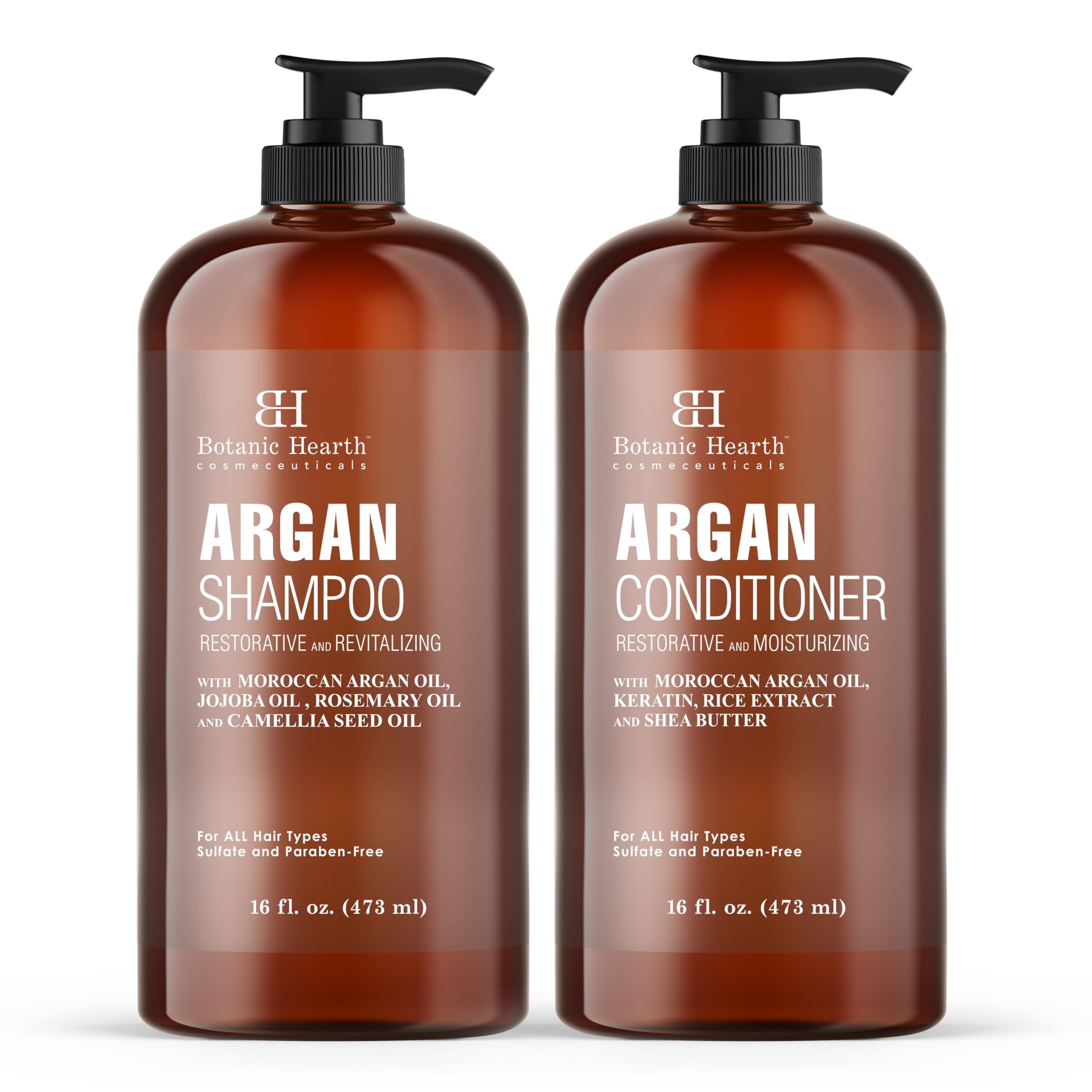 Botanic Hearth Juego de champ y acondicionador con aceite de argn - con queratina, restauracin e hidratacin, sin sulfato - Todo tipo de cabello y cabello tratado de color, hombres y mujeres -