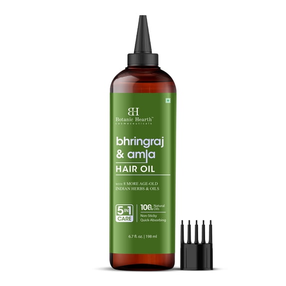 Botanic Hearth Bhringraj & Amla Hair Oil | Nourishing Scalp & Hair Oil for Dry, Frizzy Hair | Supports Fuller-Looking Hair & Shine | Lightweight Botanical Formula | No Harsh Additives | 6.7 fl oz
