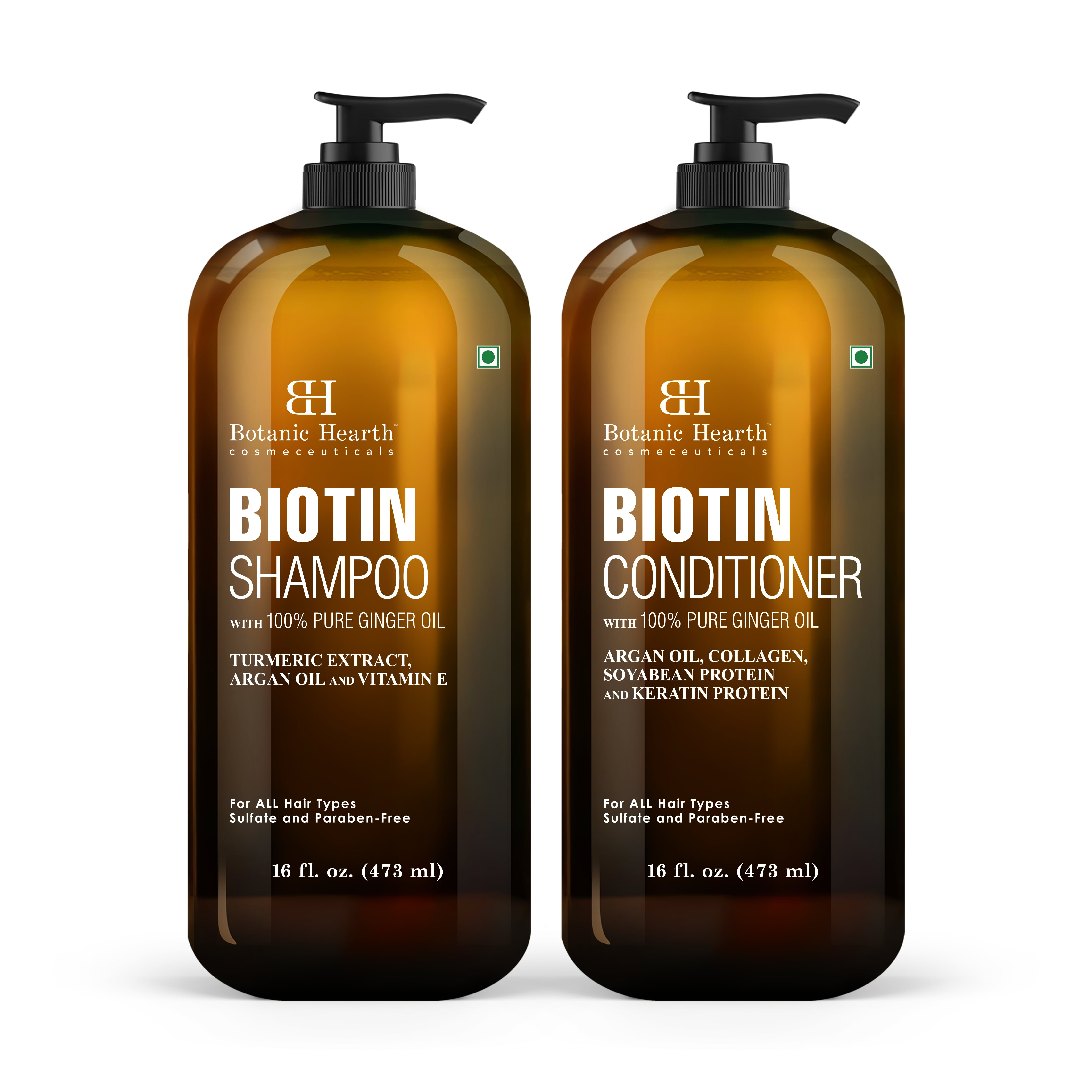 Botanic Hearth Biotin Shampoo and Conditioner Set - with Ginger Oil & Keratin for Hair Loss and Thinning Hair for Men and Women - Sulfate Free, 16 fl oz each