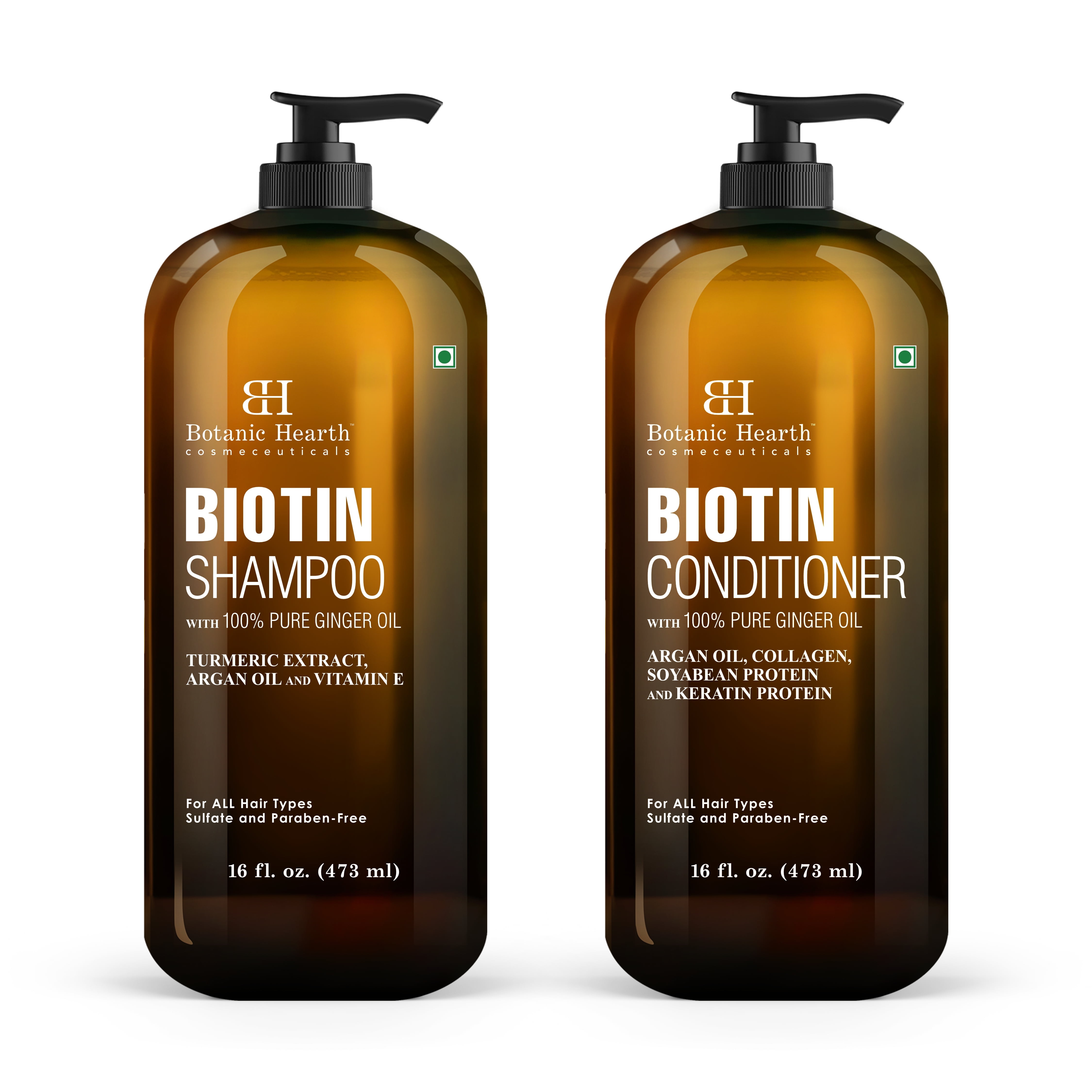 Botanic Hearth Biotin Shampoo and Conditioner Set - with Ginger Oil & Keratin for Hair Loss and Thinning Hair for Men and Women - Sulfate Free, 16 fl oz each