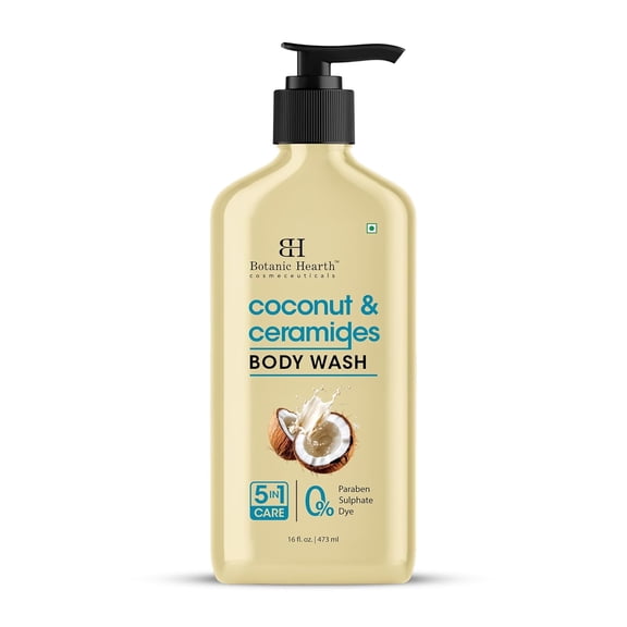 Botanic Hearth Coconut & Ceramides Body Wash Hydrating Shower Gel for Soft, Smooth Skin, 5-in-1 Gentle Cleanser, Sulfate & Paraben Free 16 fl oz