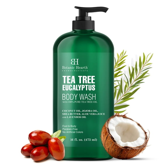 Botanic Hearth Eucalyptus & Tea Tree Body Wash - 16 fl oz - Helps Soothe Skin, Refreshing and Invigorating, Cleansing Shower Gel for Men and Women - Sulfate Free, Paraben Free