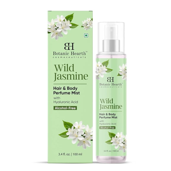 Botanic Hearth Wild Jasmine Hair Perfume & Body Perfume Mist with Hyaluronic Acid, Alcohol-Free, Long Lasting Hydrating Body & Hair Spray, 3.4 fl oz / 100 ml