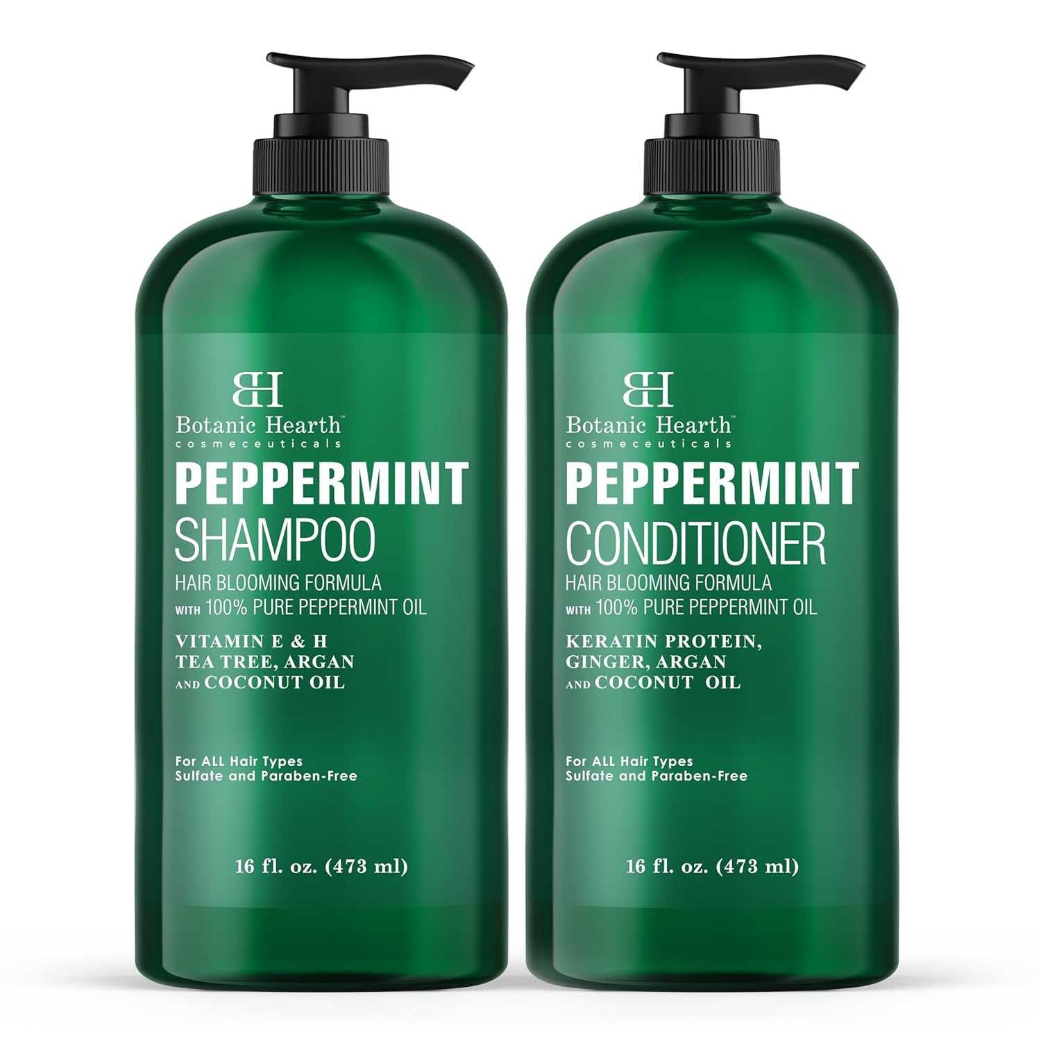 Botanic Hearth Peppermint Oil Shampoo And Conditioner Set | Hair Blooming Formula With Keratin | Fights Hair Loss & Thinning, Promotes Hair Growth|Sulfate Free For Men And Women | 16 Fl Oz X 2
