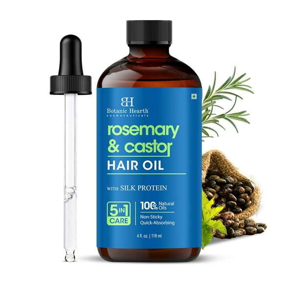 Botanic Hearth Rosemary & Castor Hair Oil (4 fl oz) | Nourishing and Strengthening Hair Treatment for Thicker, Healthier-Looking Hair | Paraben Free | Suitable for All Hair Types