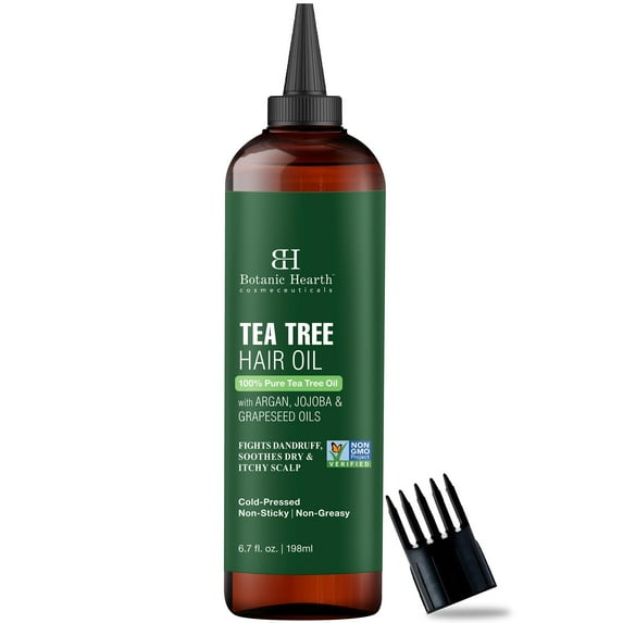Botanic Hearth 100% Pure Tea Tree Oil For Hair Growth | Infused with Jojoba & Grapeseed Oils | Hair Oil Repairs Dry Damaged Hair, Strengthening, Healthier - Hair Tonic, 6.7 fl oz