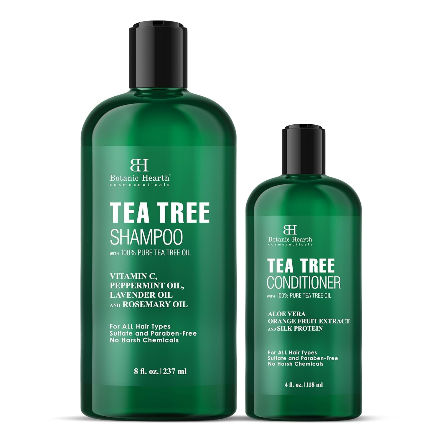 Botanic Hearth Tea Tree Shampoo 8fl oz and Conditioner 4 fl oz - with 100% Pure Tea Tree Oil, for Itchy and Dry Scalp, Sulfate/Paraben Free - for Men and Women
