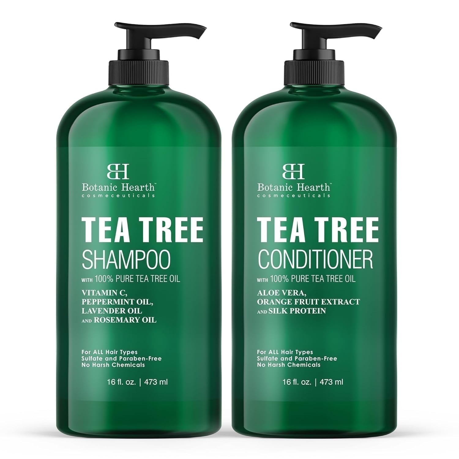 Botanic Hearth Tea Tree Shampoo and Conditioner Set - with 100% Pure Tea Tree Oil, for Itchy and Dry Scalp, Sulfate/Paraben Free - for Men and Women - 16 fl oz each