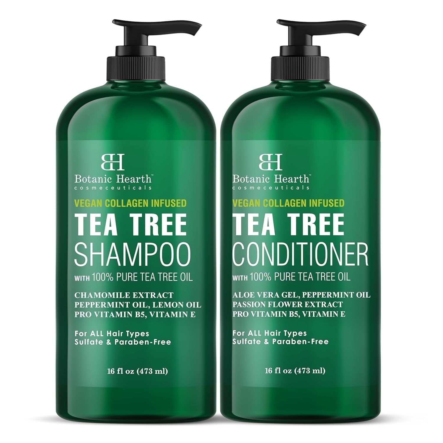 Botanic Hearth Tea Tree Shampoo and Conditioner Set infused with Vegan Collage, 16 fl oz each - Sulfate & Paraben Free - for Itchy and Dry Scalp - Men and Women