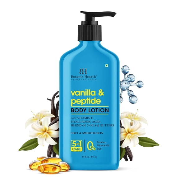Botanic Hearth Vanilla & Peptide Body Lotion 16 fl oz | Soft & Smooth Skin | 5 Oil Blend & Butters | 5-in-1 Care | Paraben Free, Dye Free | Daily Moisturizing Lotion for All Skin Types