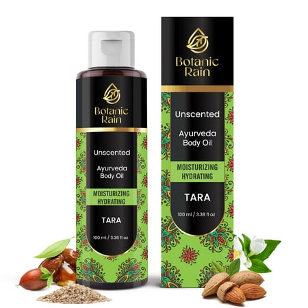 Botanic Rain Ayurveda Body Oil Unscented, Natural Body Oil After Shower, Moisturizing & Hydrating Organic Vitamin E Oil For Women And Men, Ayurveda Products For Crepey Skin - 3.38 Fl Oz