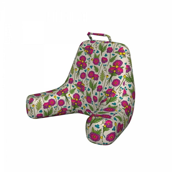 Botanic Reading Pillow Cover, Poppy Flower Bouquets Along Fern Leaves Picturesque Petals Flourish, Unstuffed Printed Bed Rest Case from Soft Fabric, XL Size, Green Pink Pale Eggshell, by Ambesonne