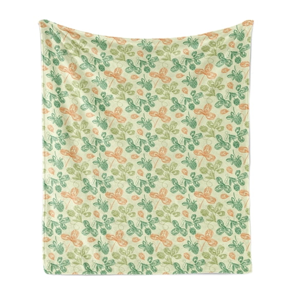 Botanic Soft Flannel Fleece Throw Blanket, Design Various Leaves Nature Art, Cozy Plush for Indoor and Outdoor Use, 50" x 70", Pale Green Multicolor, by Ambesonne