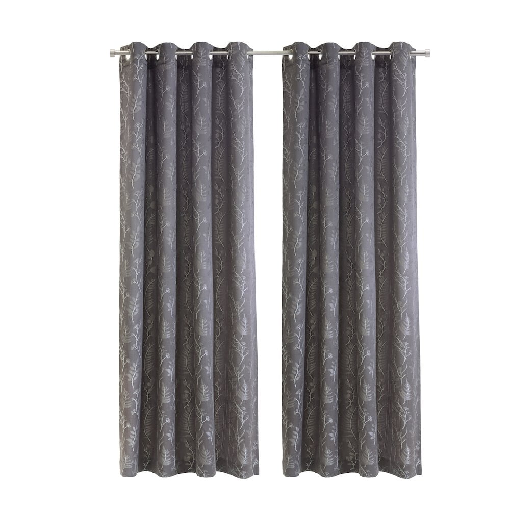 Silver Jacquard Embroidered Light Filtering Grommet Curtain Panel 52" x 84"