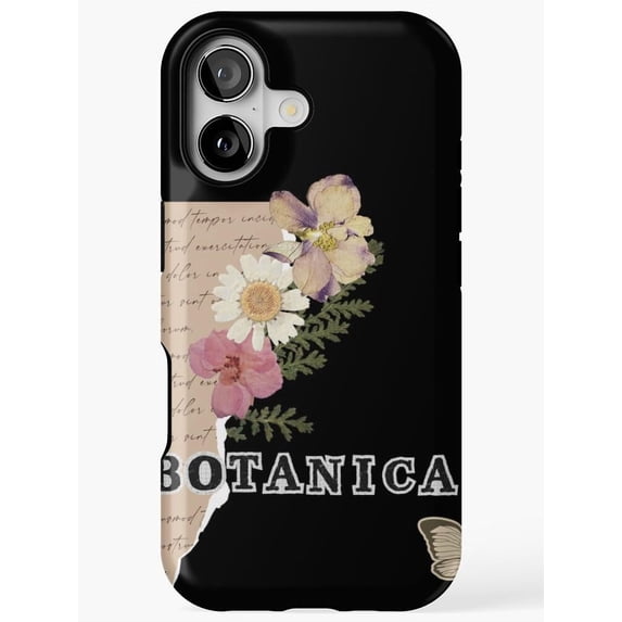 Botanica Pressed Flower Collage Black Tough Cell Phone Case for Select ...
