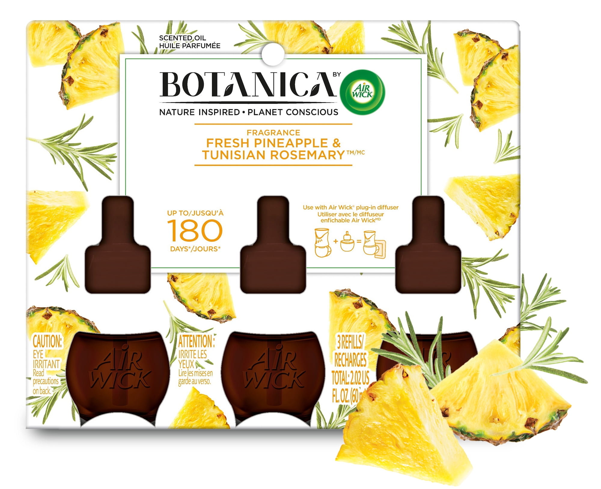 Botanica by Air Wick Plug in Scented Oil Refill, 3 ct, Fresh Pineapple and Tunisian Rosemary, Natural Ingredients, Essential Oils, Air Freshener