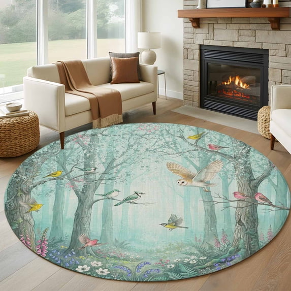 Botanical 8' Round Rug for Open Concept Living Room Seating Zone ...