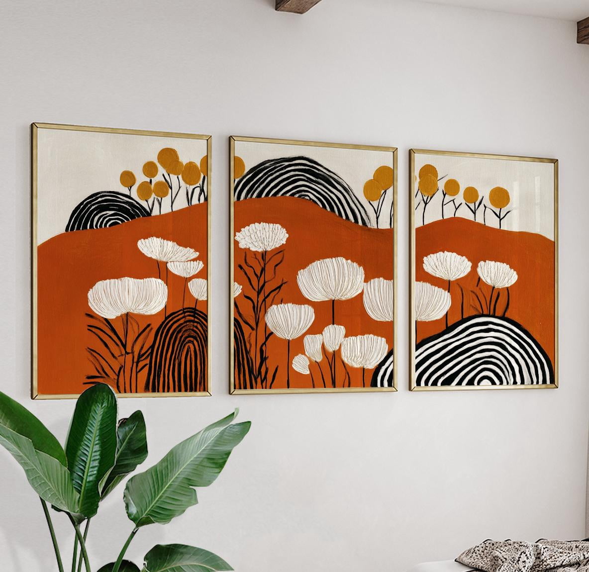 Botanical Abstract Floral Modern Decor Poster, Set 3, Poster Only ...