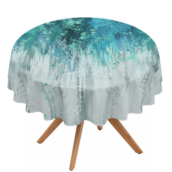 Botanical Abstract Round Tablecloth 54 inches Mossy Forest Tones Blue Canopy Modern Waterproof Oil-Proof Table Cloth Round Table Cover for Holiday Party Picnic Dinner Decor Indoor and Outdoor Use