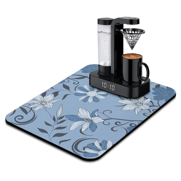 Botanical Aesthetic Coffee Bar Mat, Vintage Floral Wildflower Dish Drying Mat, Butterfly Bloom Decor, 18x24in