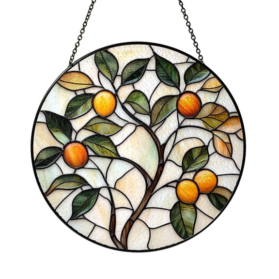Botanical Almond Tree Branch Stained Glass Style Window Suncatcher Decor, Floral Decorative Glass Panel Ornament for Nature Inspired Window Art and Garden Theme Decoration