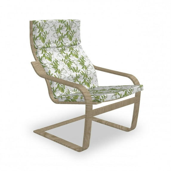 Botanical Armchair Pad and Slipcover, Abstract Cartoon Drawing of Agricultural Pea Plant Branches, 1 Piece Soft Cushion Replacement with Removable Cover, Pale Olive Green and White, by Ambesonne