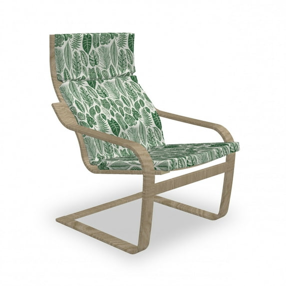 Botanical Armchair Pad and Slipcover, Vintage Floral Pattern with Detailed Exotic Leaves from Different Trees, 1 Piece Soft Cushion Replacement with Removable Cover, Green and Ivory, by Ambesonne