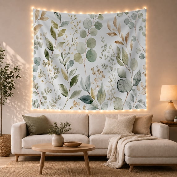 Botanical Assortment Eucalyptus with Branches Leaves Seed, Nostalgic Vintage for Botanical Art Lovers, Wall Decor, Mother'S Day Gift, Tapestry Wall Hanging for Dorm and Living Room
