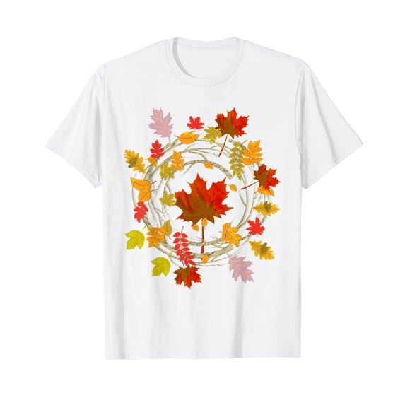 Botanical Autumn Leaves Nature Forest Colorful Fall White T-Shirt