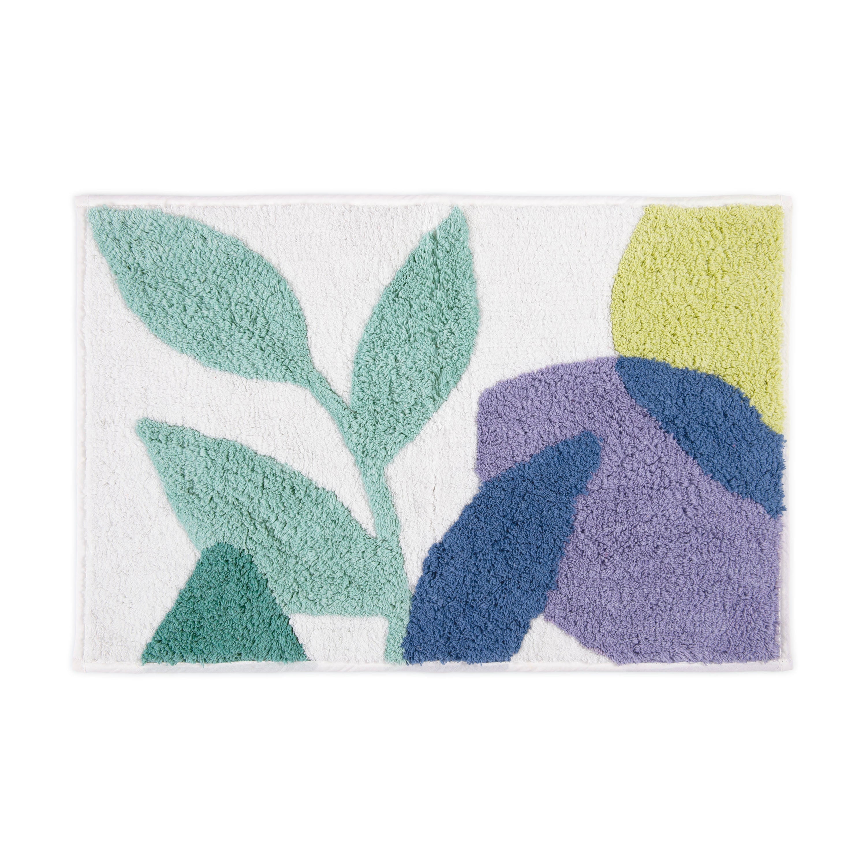 Multicolored Cotton Botanical Bath Rug with Latex Backing